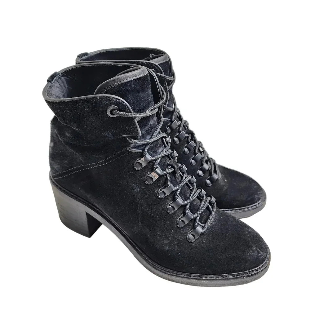 VINCE Falco Black Suede Hiking Combat Military Boot Heel Size 7